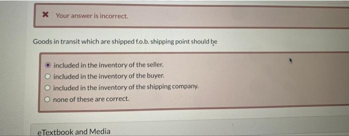 * Your answer is incorrect. Goods in transit which are shipped f.o.b.