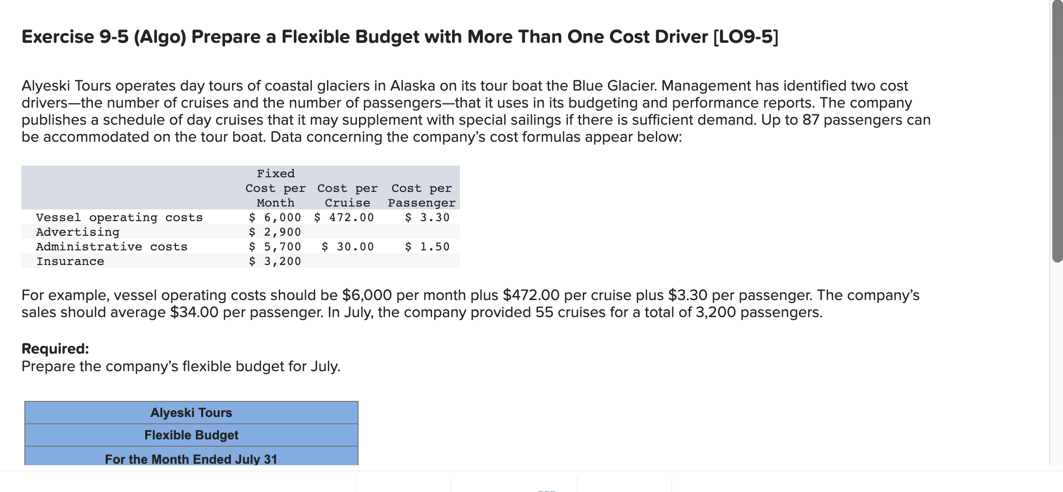 Exercise 9-5 (Algo) Prepare a Flexible Budget with More Than One Cost