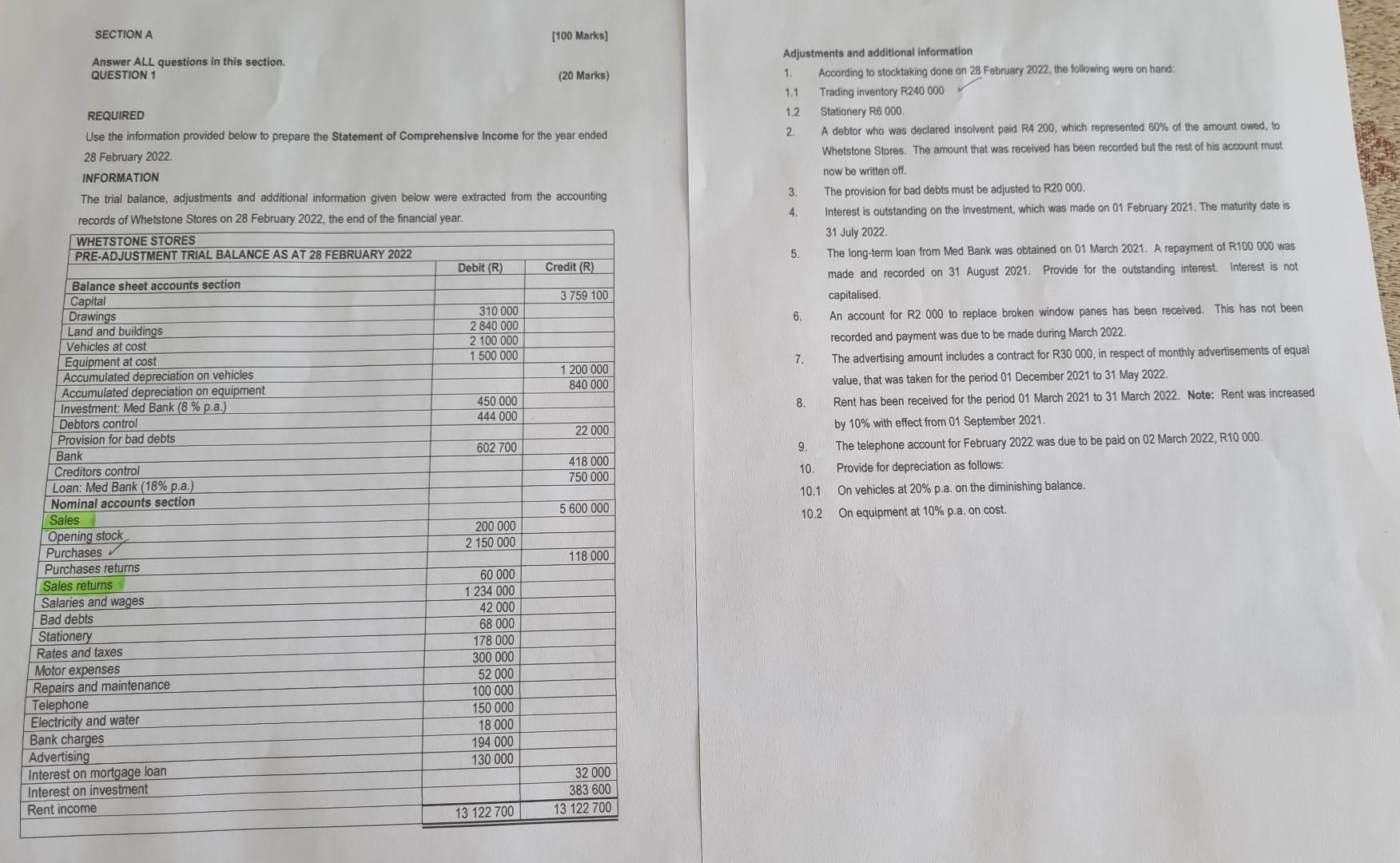 SECTION A Answer ALL questions in this section. QUESTION 1 [100 Marks]