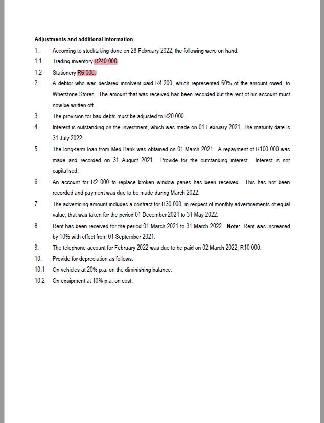 Marks] (20 Marks) Use the information provided below to prepare the Statement