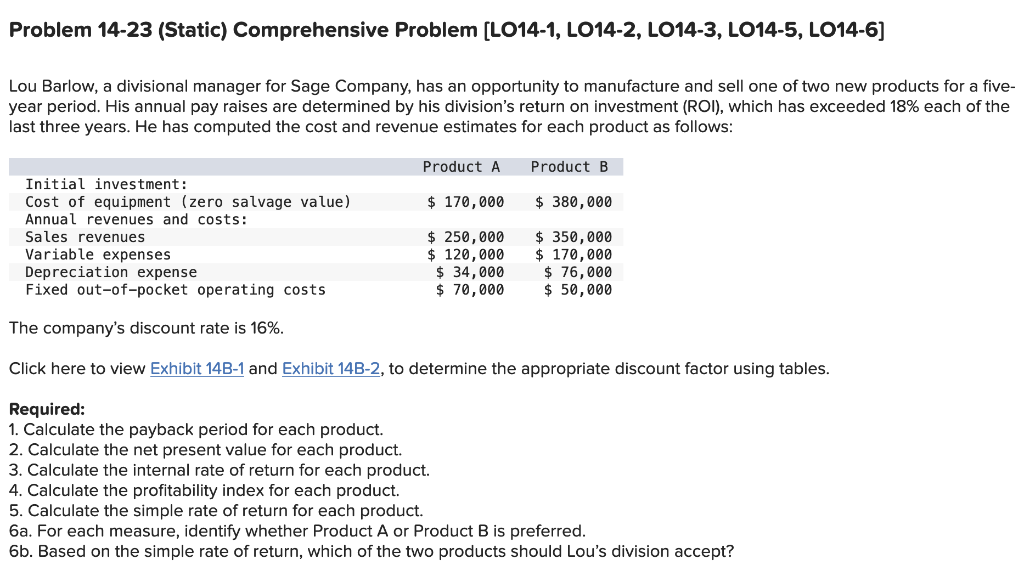 Problem 14-23 (Static) Comprehensive Problem [LO14-1, LO14-2, LO14-3, LO14-5, LO14-6] Lou Barlow,