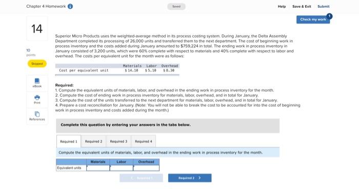 Chapter 4 Homework 14 Saved Help Save & Exit Submit 10 points
