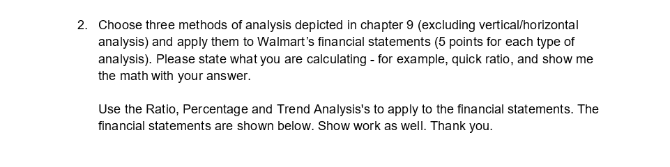 2. Choose three methods of analysis depicted in chapter 9 (excluding vertical/horizontal