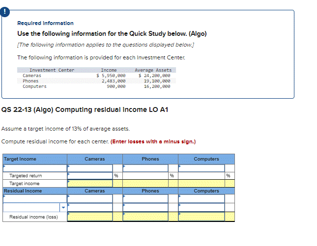 Required Information Use the following information for the Quick Study below. (Algo)