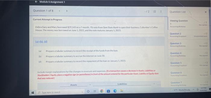 Module 6 Assignment 1 Question 1 of 8 < Current Attempt in