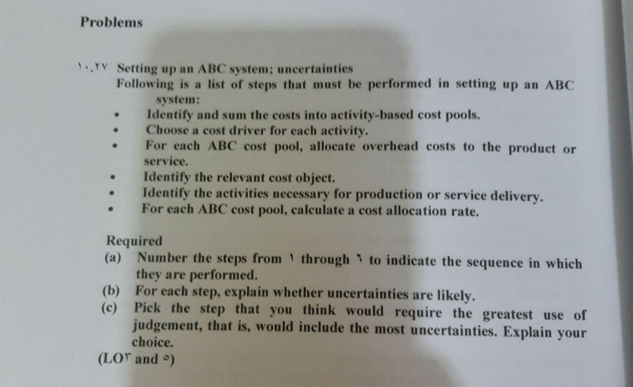 Problems 1..YV Setting up an ABC system; uncertainties Following is a list