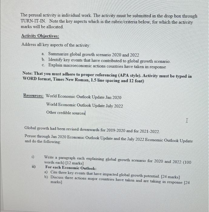 The perusal activity is individual work. The activity must be submitted in