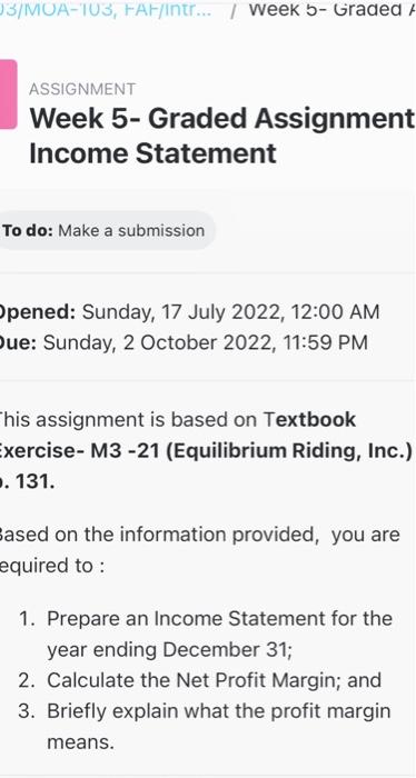 03/MOA-103, FAF/Intr... / Week 5- Graded A ASSIGNMENT Week 5- Graded Assignment