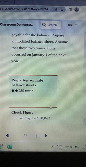 to try to complete a balance sheet for the year ended December