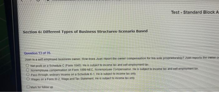 Section 6: Different Types of Business Structures-Scenario Based Test - Standard Block
