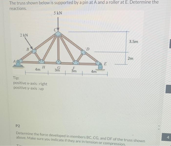 The truss shown below is supported by a pin at A and