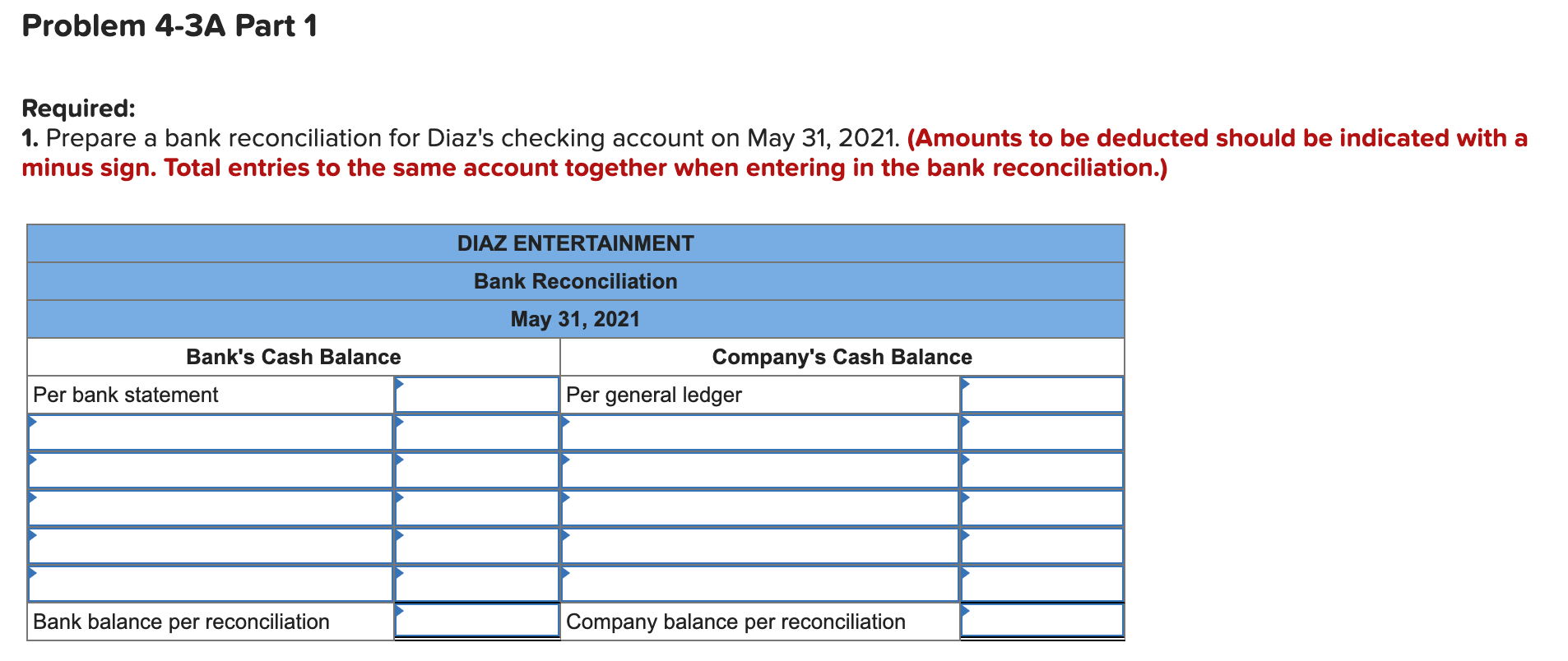 records and bank statement for the month of May for Diaz Entertainment