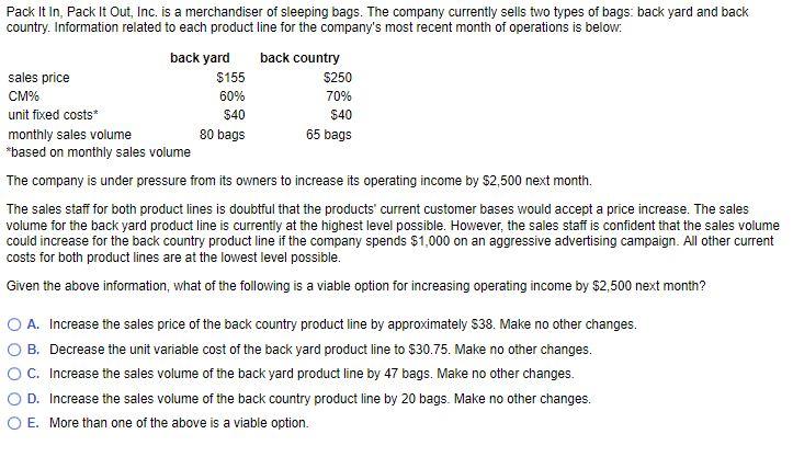 Pack It In, Pack It Out, Inc. is a merchandiser of sleeping