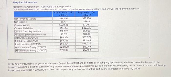 will need to use the data below from the two companies to