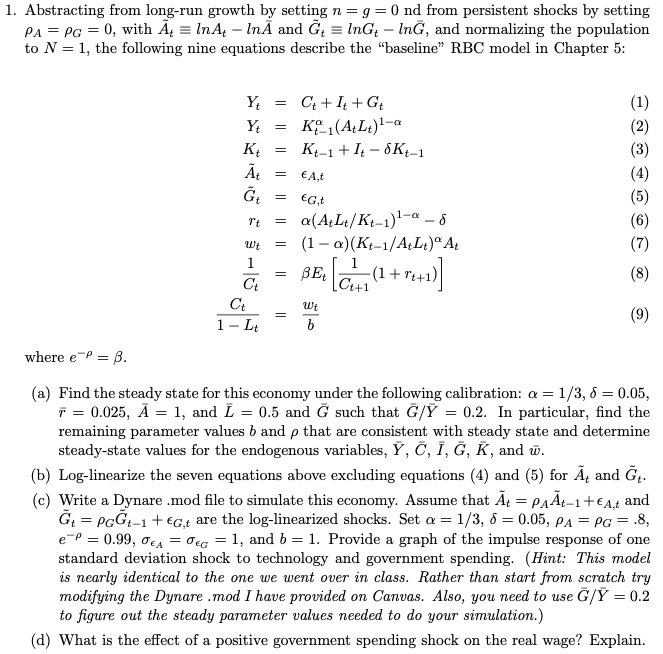 Yt = = 1. Abstracting from long-run growth by setting n =