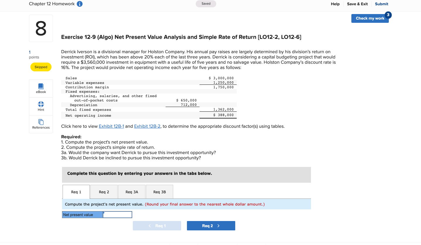 Chapter 12 Homework 8 00 1 points Skipped eBook Hint References Saved