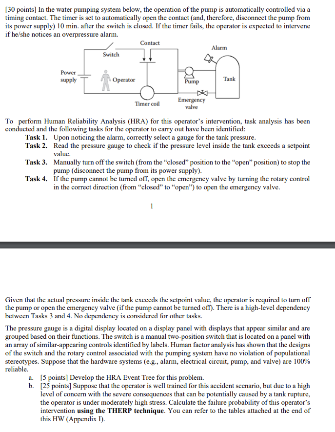 [30 points] In the water pumping system below, the operation of the