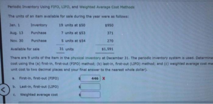Periodic Inventory Using FIFO, LIFO, and Weighted Average Cost Methods The units