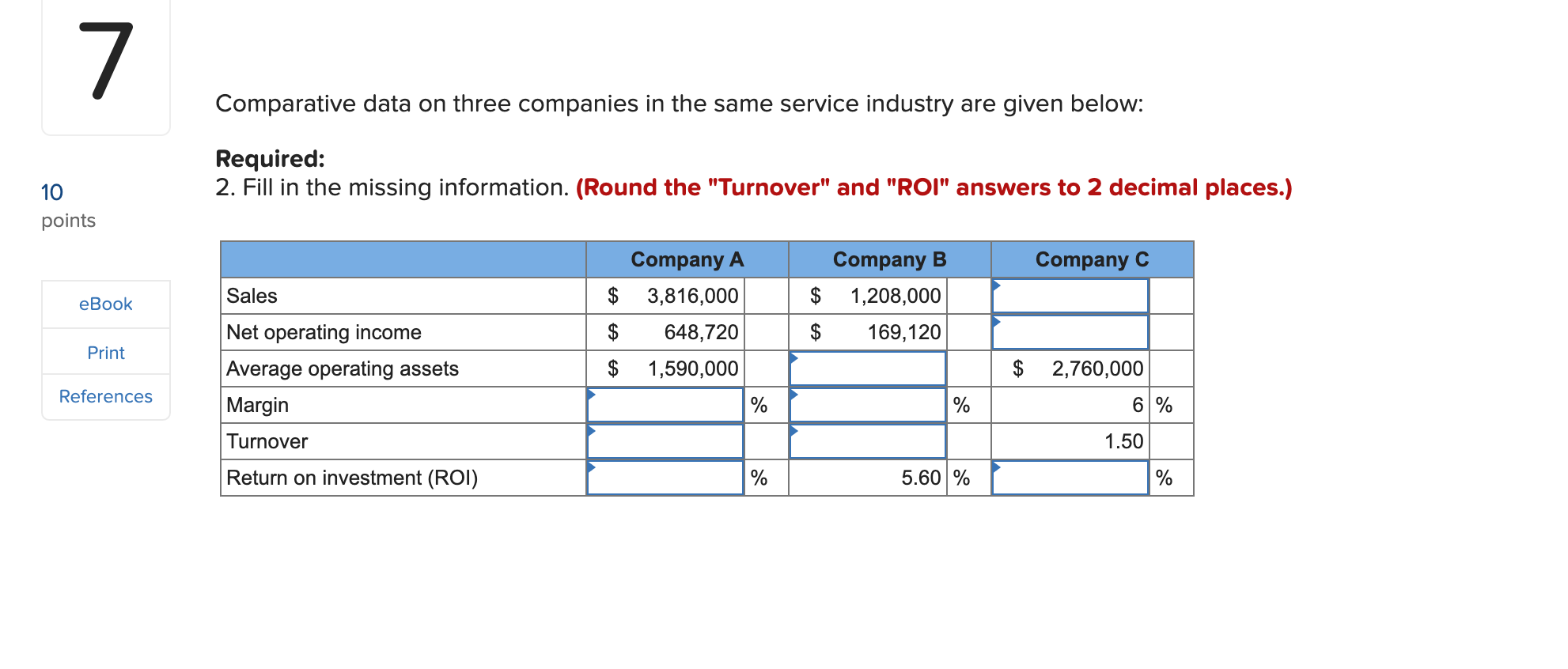 7 Comparative data on three companies in the same service industry are