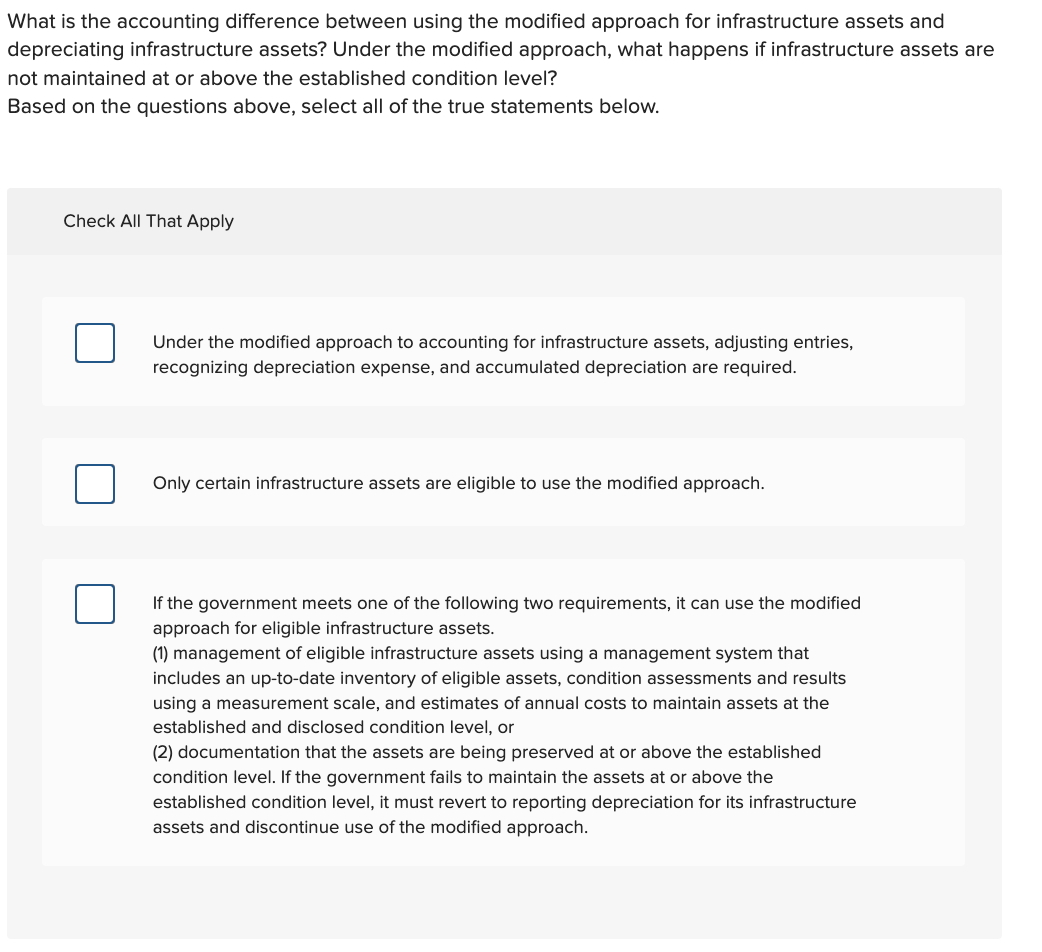 What is the accounting difference between using the modified approach for infrastructure