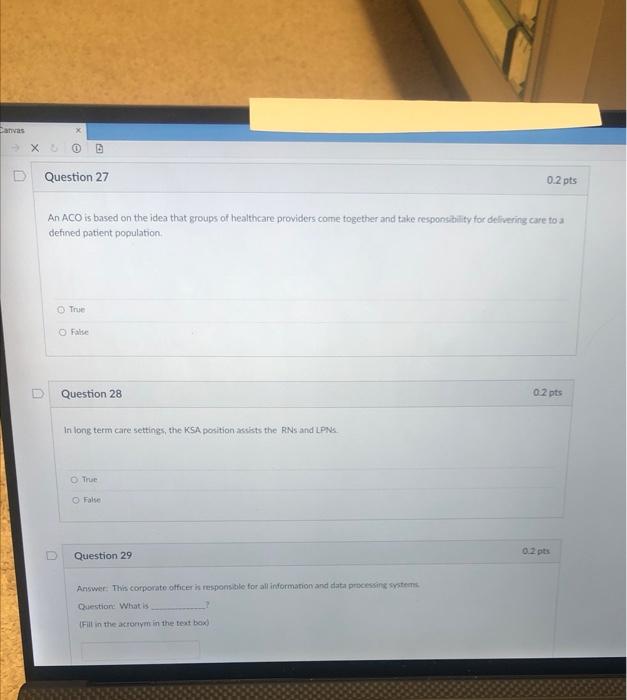 Canvas x Question 27 0.2 pts An ACO is based on the
