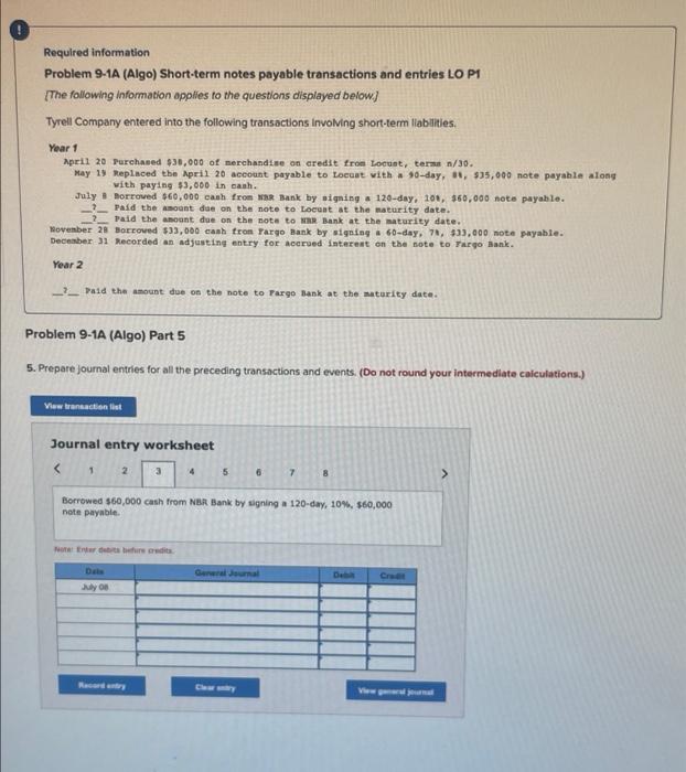 entered into the following transactions involving short-term liabilities. Year 1 April 20