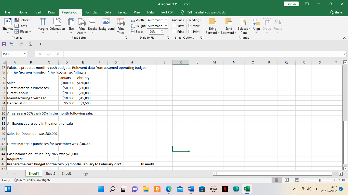 Assignment #3 Excel File Home Insert Draw Page Layout Formulas Data Review
