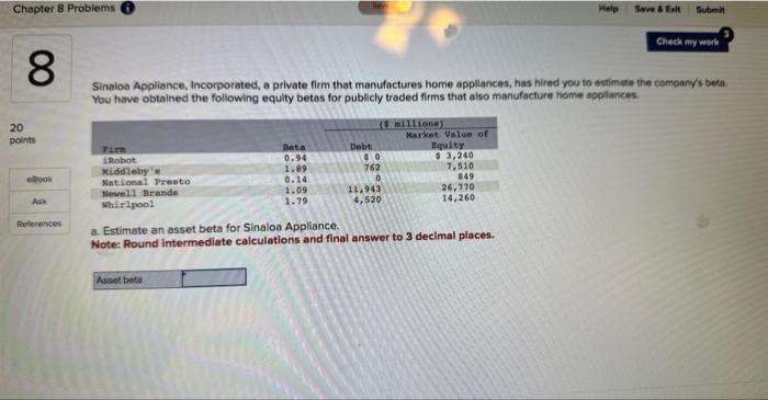 Help Save & Exit Submit Check my work Sinaloa Appliance, Incorporated, a