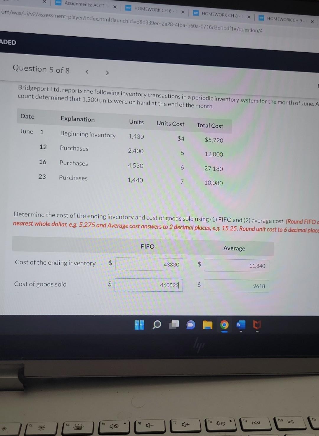 Assignments: ACCT 1- X WP HOMEWORK CH 6-X WP HOMEWORK CH 8-X