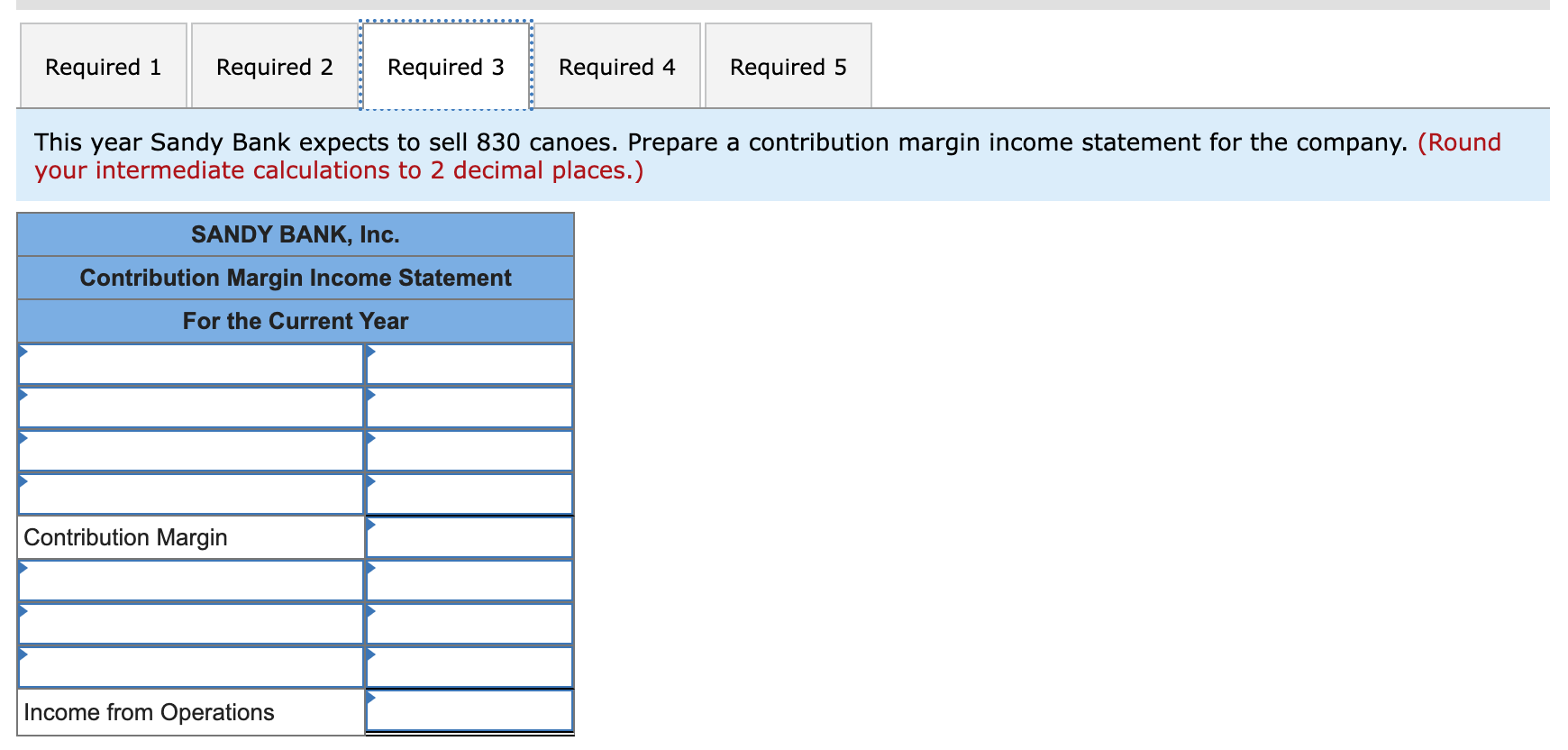 table. 2. Suppose Sandy Bank sells its canoes for $580 each. Calculate