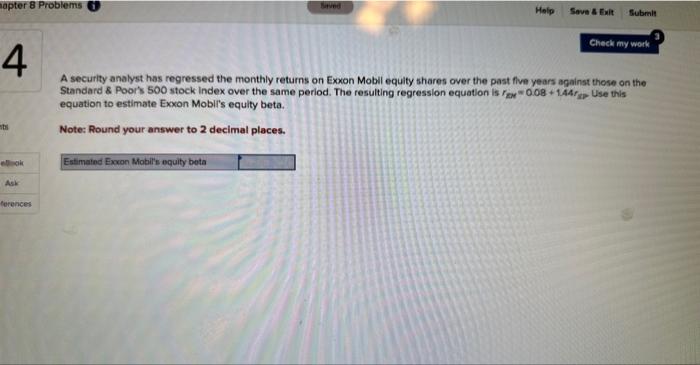 mapter 8 Problems 4 mts elook Ask ferences Saved Help Save &