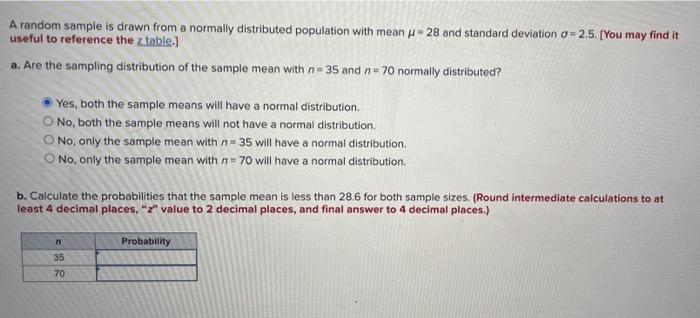 A random sample is drawn from a normally distributed population with mean