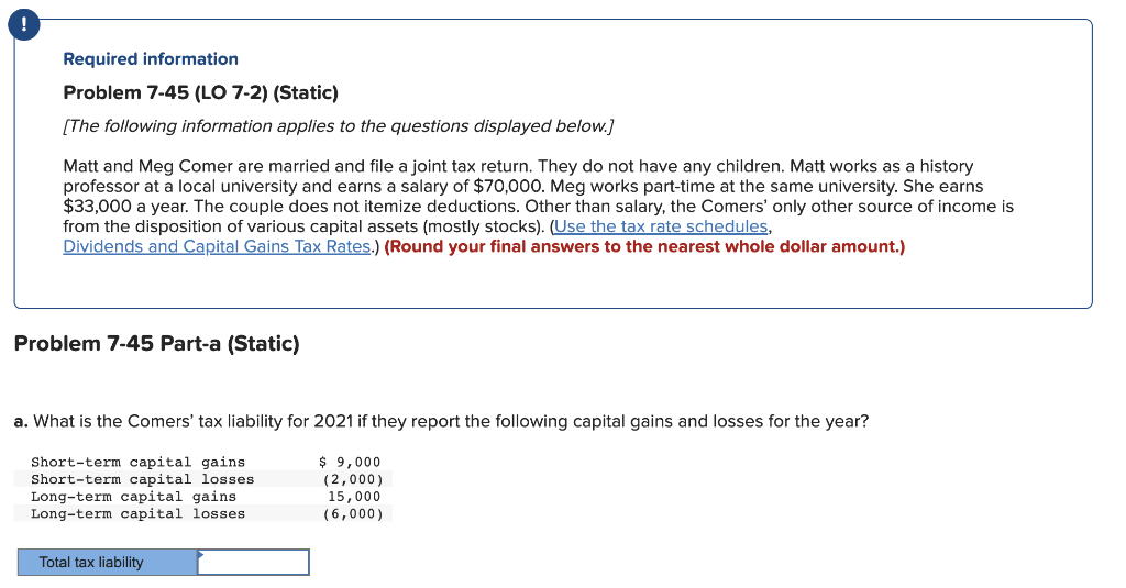 ! Required information Problem 7-45 (LO 7-2) (Static) [The following information applies