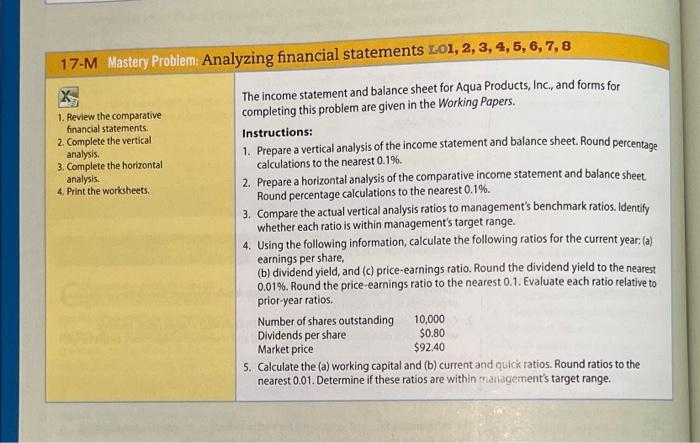 17-M Mastery Problem: Analyzing financial statements LO1, 2, 3, 4, 5, 6,