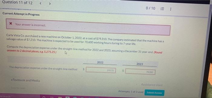 Question 11 of 12 < Current Attempt in Progress x Your answer