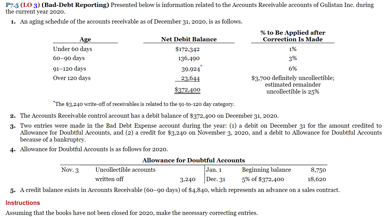 P7.5 (LO 3) (Bad-Debt Reporting) Presented below is information related to the