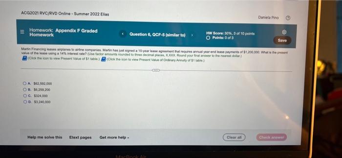 ACG2021 RVC/RVD Online - Summer 2022 Elias Homework: Appendix F Graded Homework