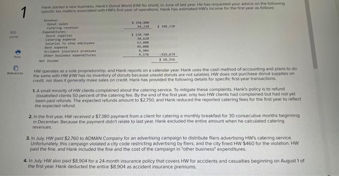 100 Print 1 Reference Hank started a new business, Hank's Donut World