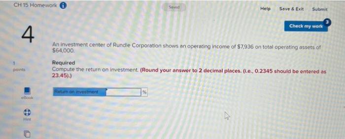 CH 15 Homework 4 points Saved Help Save & Exit Submit Check