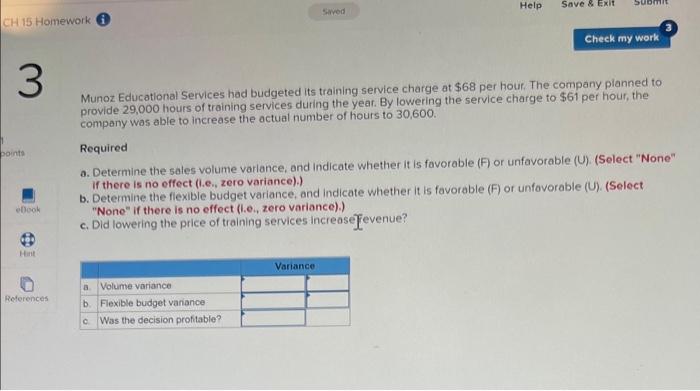 CH 15 Homework Saved Help Save & Exit Check my work points