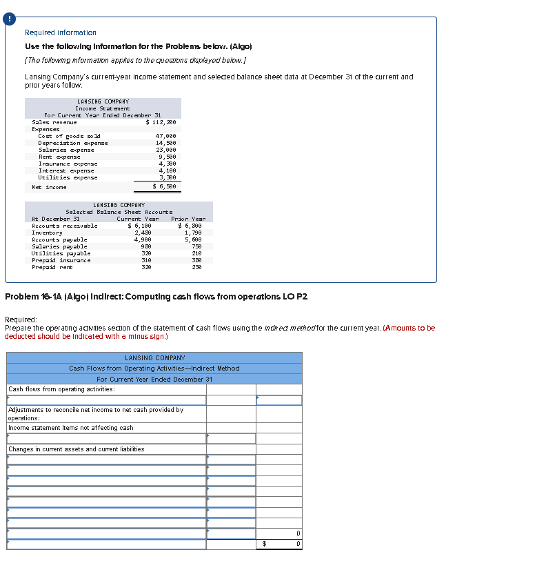 Required Information Use the following Information for the Problems below. (Algo) [The