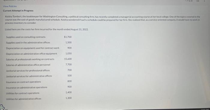 View Policies Current Attempt in Progress Keisha Tombert, the bookkeeper for Washington