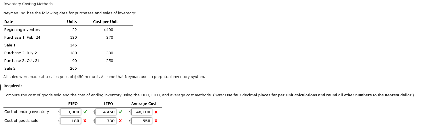 Inventory Costing Methods Neyman Inc. has the following data for purchases and