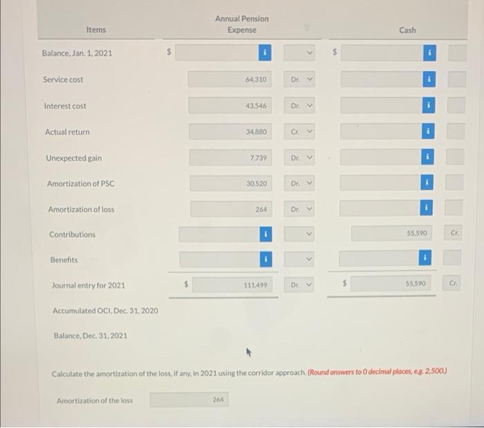 The pension worksheet for 2020 is presented below.