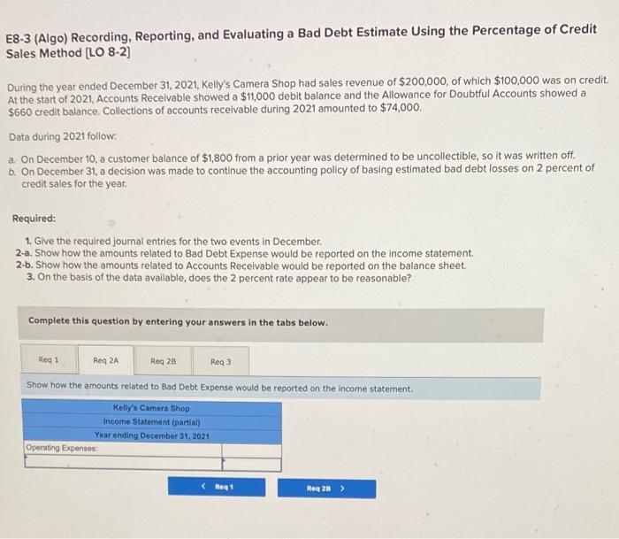 Percentage of Credit Sales Method [LO 8-2] During the year ended December