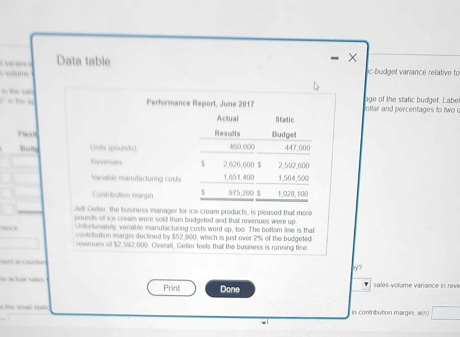 Data table varianc volume Performance Report, June 2017 Actual Static Results Flexi