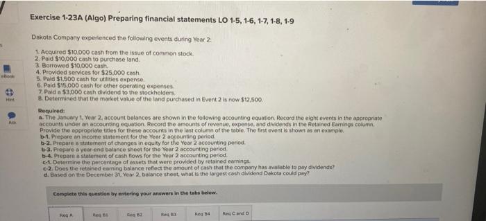eBook A Exercise 1-23A (Algo) Preparing financial statements LO 1-5, 1-6, 1-7,