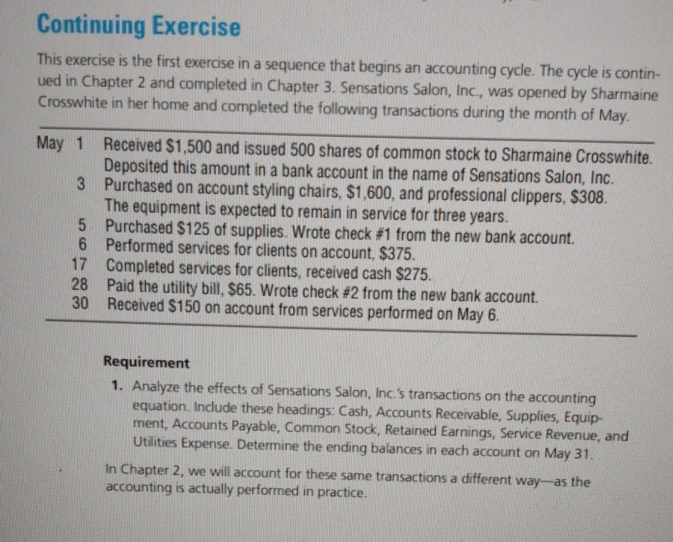 Continuing Exercise This exercise is the first exercise in a sequence that