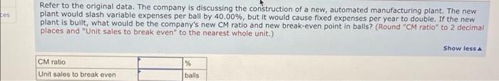 with the following results: Sales (54,000 balls) Variable expenses Contribution margin. Fixed