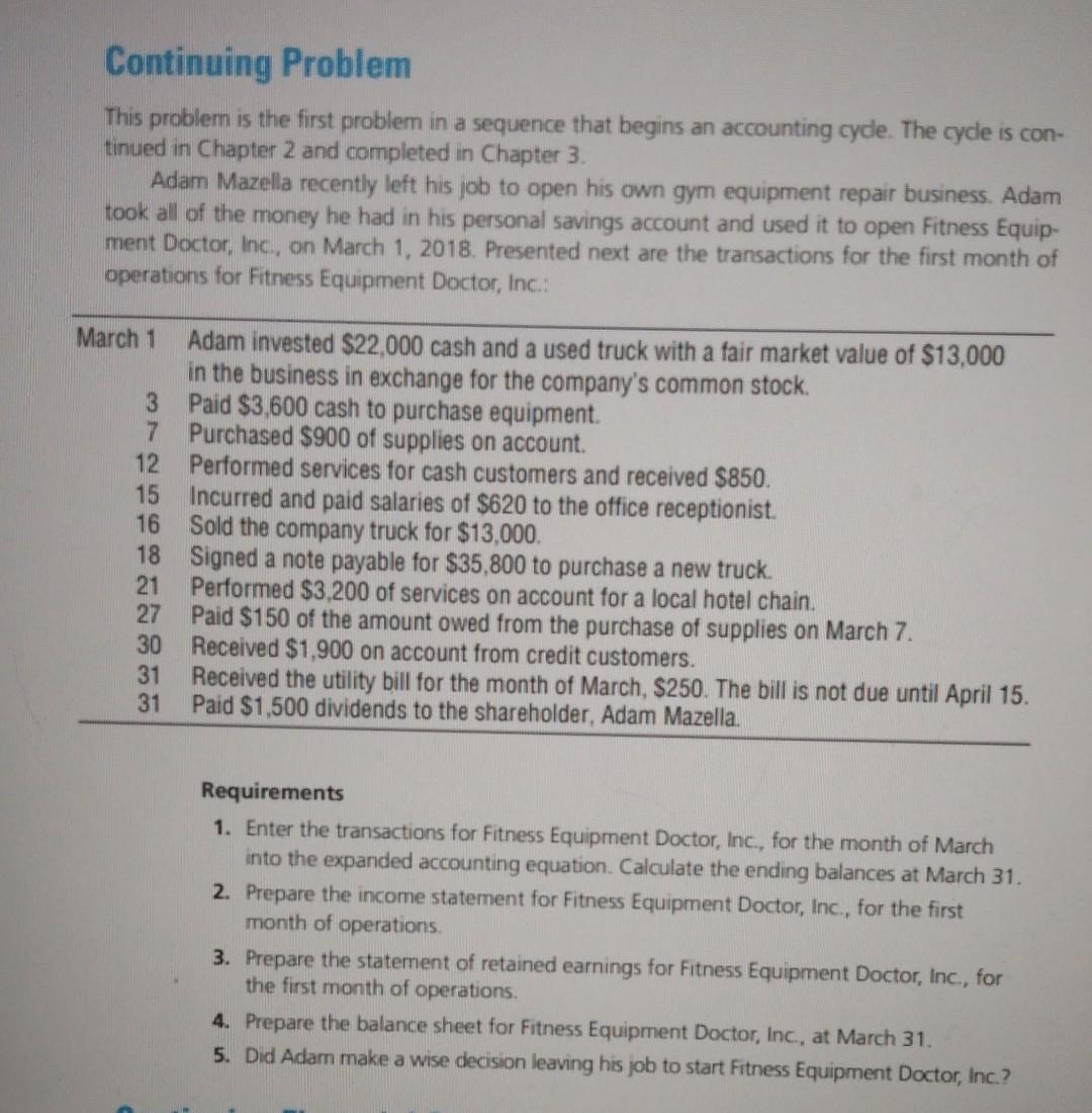 Continuing Problem This problem is the first problem in a sequence that
